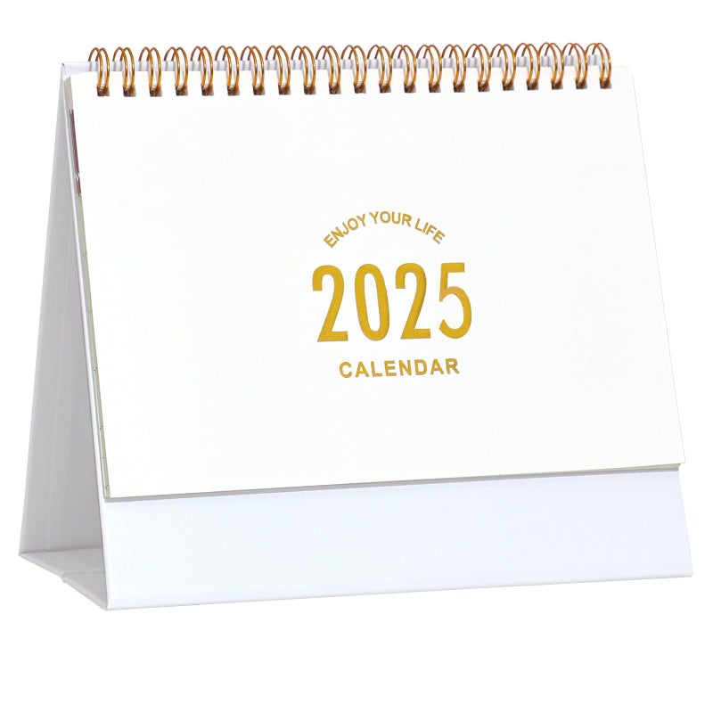 Stiamvd Small Desk Calendar 2025  Desktop Calendar from Now to Dec 2025  Metal Ring Twin-Wire Binding Monthly Desktop Calendar for Home Office School (White) - Image 1